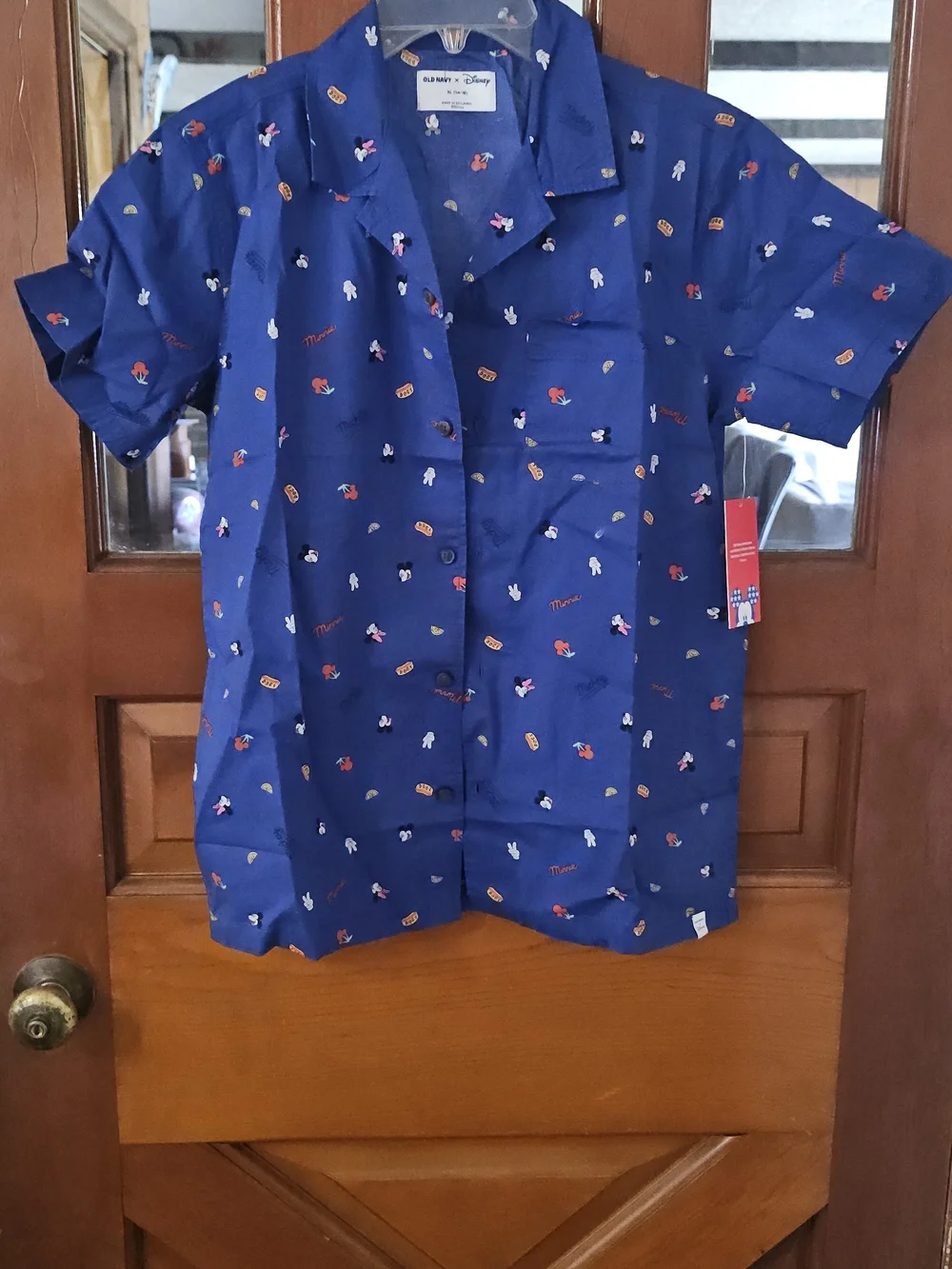 Old Navy Boy's Blue Short-Sleeve Button-Up Shirt with Disney Character Print